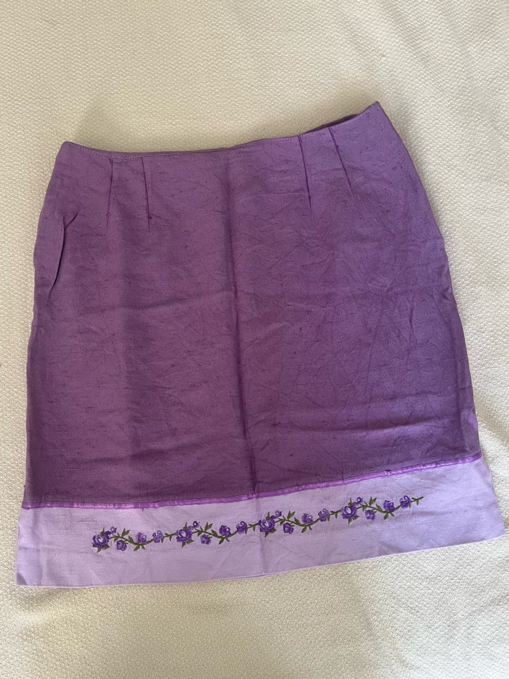 Purple A-Line Skirt with Floral Embroidery